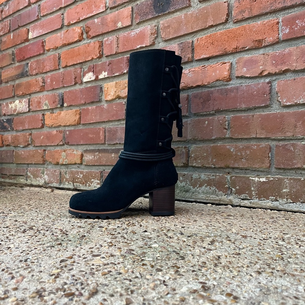 Sorel Farah Black Suede Mid Calf Tassel Boots Size 7